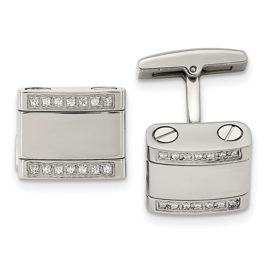 Buy Stylish Polished Stainless Steel Chisel Cufflinks | CZ Rounded Square Design