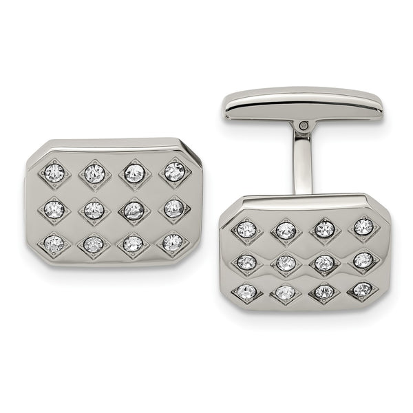 Polished Stainless Steel CZ Cufflinks - Style GR1-1024070