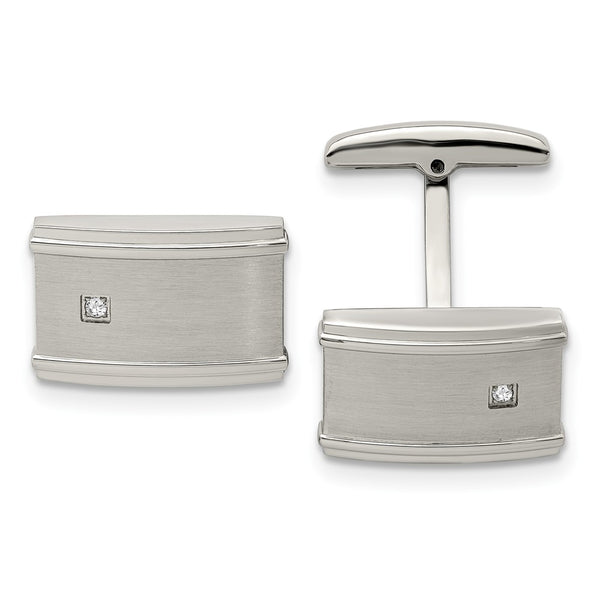 Chisel Brushed Stainless Steel CZ Cufflinks