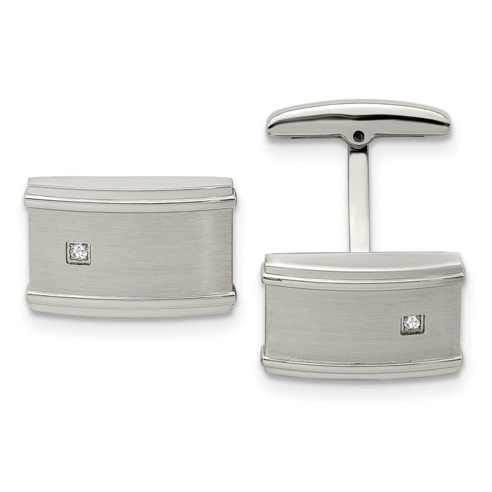 High-Quality Chisel Brushed Stainless Steel CZ Cufflinks - Stylish Luxury Accessory-1