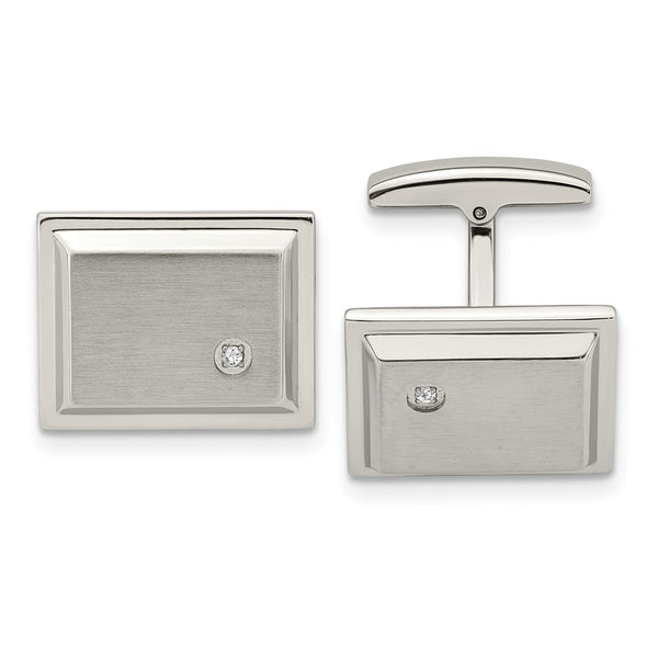 Chisel Brushed & Polished Stainless Steel CZ Rectangle Cufflinks