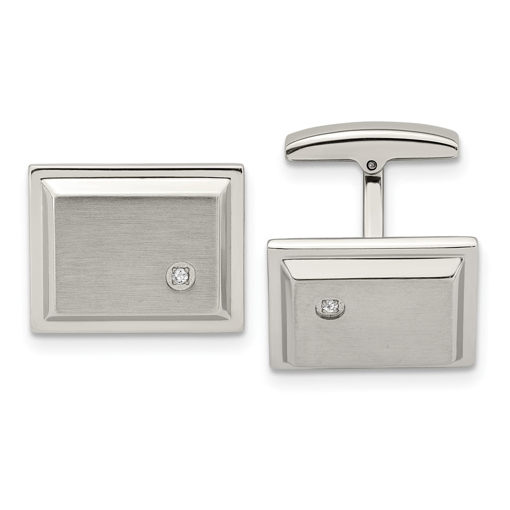 Buy Stylish Chisel Brushed & Polished Stainless Steel CZ Rectangle Cufflinks