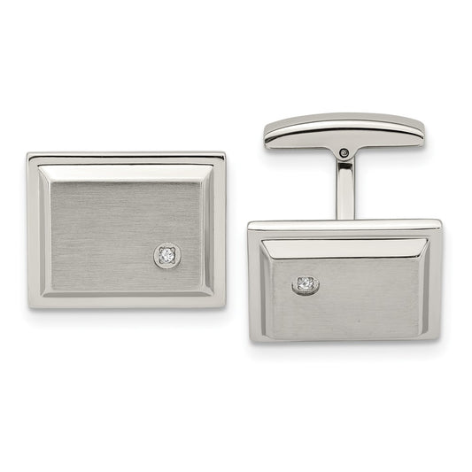 Buy Stylish Chisel Brushed & Polished Stainless Steel CZ Rectangle Cufflinks