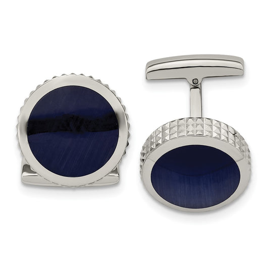 Buy Stylish Blue Cat's Eye Textured Edge Cufflinks | High-Quality Stainless Steel