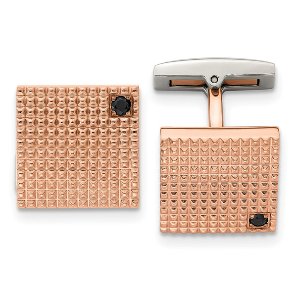 Chisel Polished Stainless Steel Cufflinks with Black CZ Accents