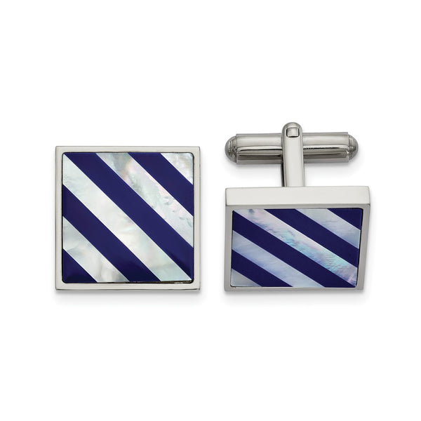 Polished Stainless Steel Cufflinks with Mother of Pearl Inlay - Style GR1-1029283