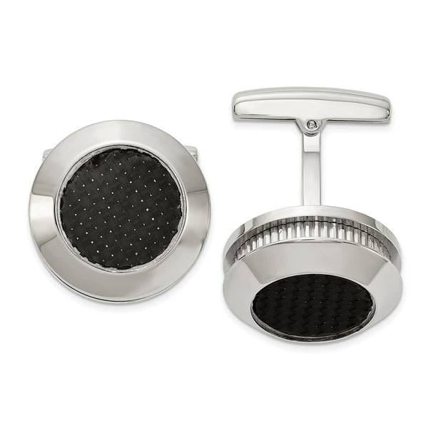 Chisel Polished Stainless Steel Cufflinks with Black Carbon Fiber Inlay