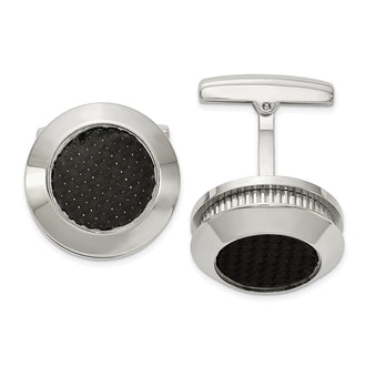 Buy Stylish Chisel Polished Stainless Steel Cufflinks with Black Carbon Fiber Inlay