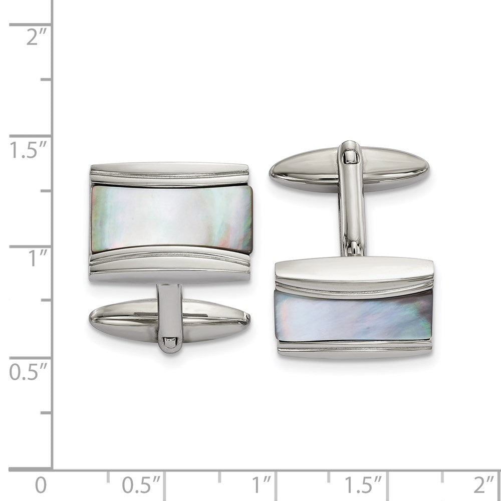 High-Quality Polished Stainless Steel Cufflinks with Mother of Pearl Inlay - Stylish Design