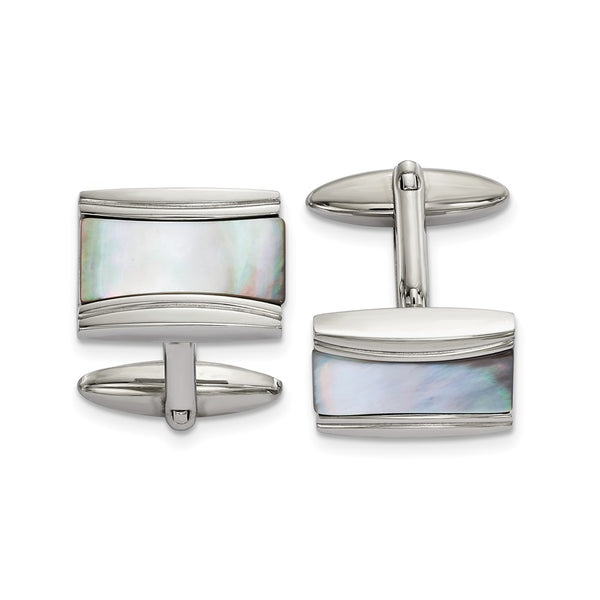 Polished Stainless Steel Cufflinks with Mother of Pearl Inlay - Style GR1-1029275