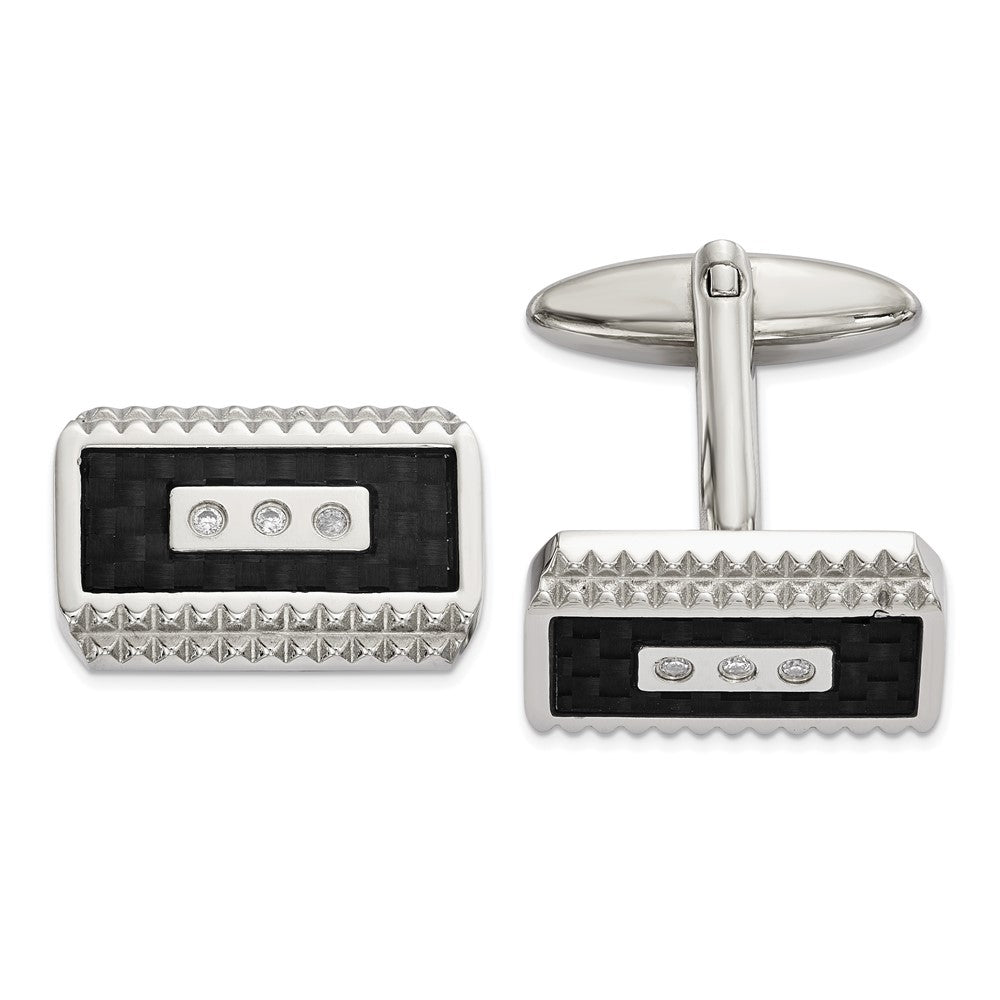 High-Quality Chisel Polished Stainless Steel Cufflinks with CZ Accents