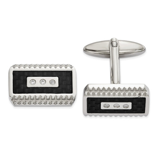 High-Quality Chisel Polished Stainless Steel Cufflinks with CZ Accents