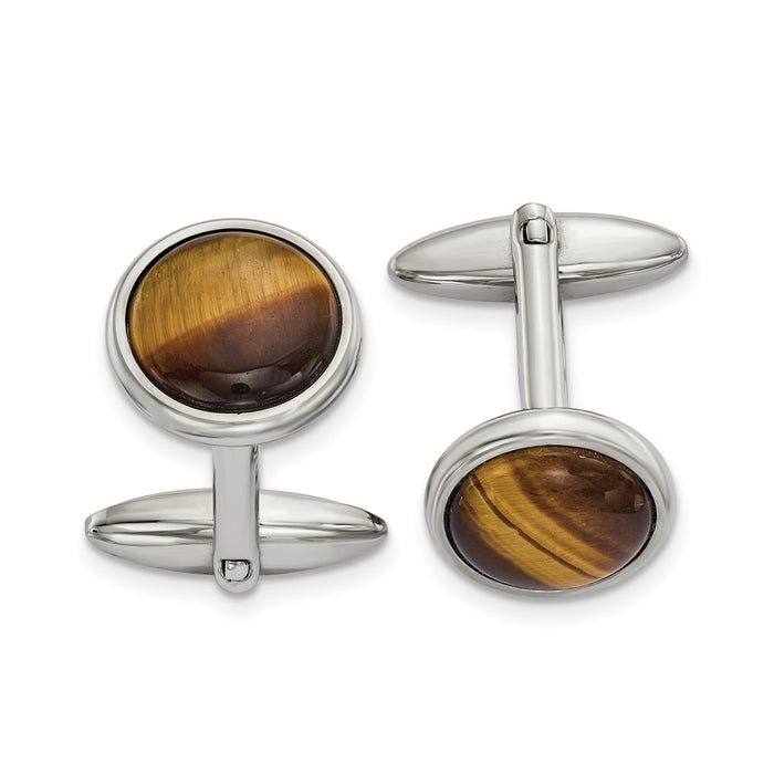 Buy Stylish Polished Stainless Steel Tiger's Eye Cufflinks - Exclusive Design!-1