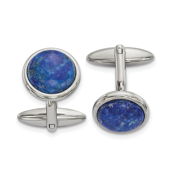 Lapis Circle Cufflinks in Stainless Steel