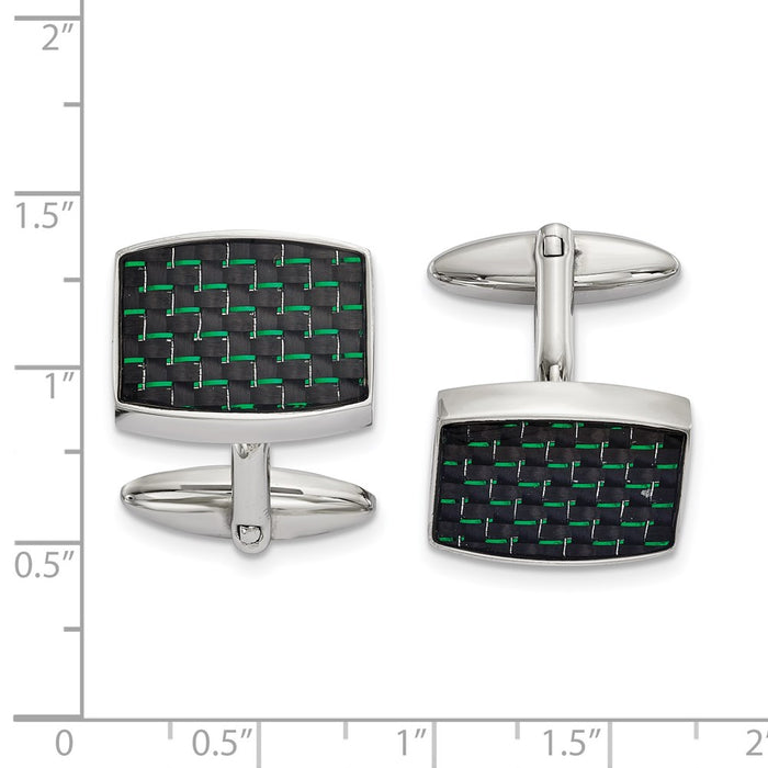 Buy Stylish Chisel Polished Stainless Steel Cufflinks - Black & Green Inlay-3