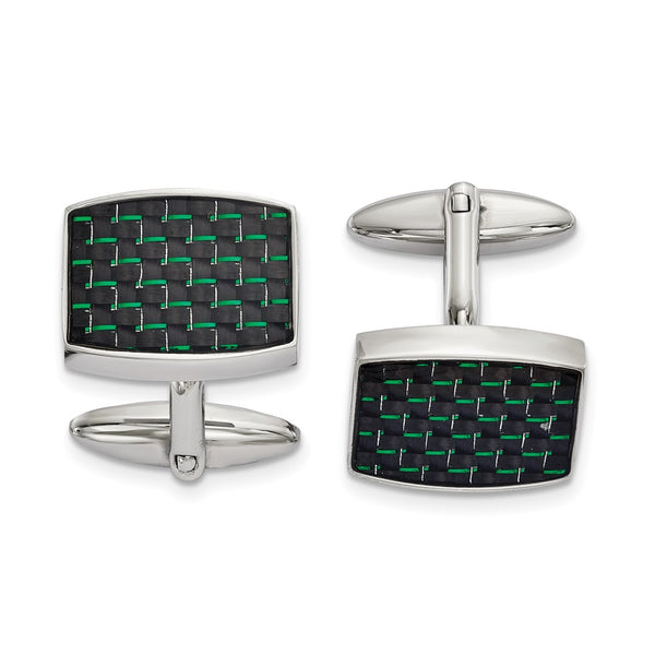 Chisel Polished Stainless Steel Cufflinks - Black Green Inlay