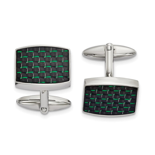 Buy Stylish Chisel Polished Stainless Steel Cufflinks - Black & Green Inlay