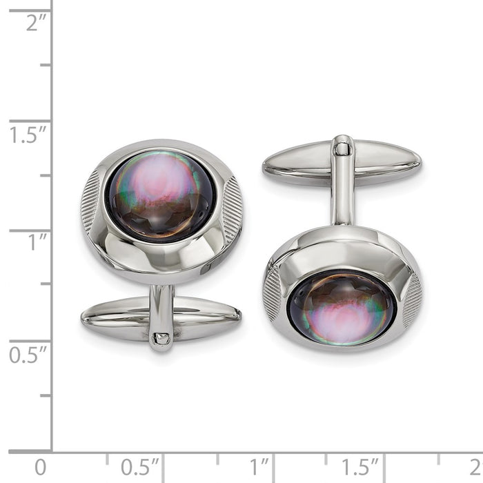 Buy Stylish Chisel Polished Black Mother of Pearl Cufflinks in Stainless Steel-3