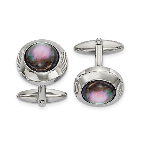 Chisel Polished Black Mother of Pearl Cufflinks in Stainless Steel
