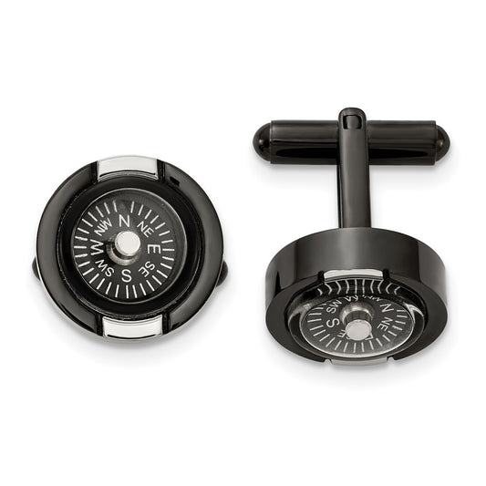 Exclusive Chisel Polished Black IP-Plated Stainless Steel Compass Cufflinks - Stylish Design
