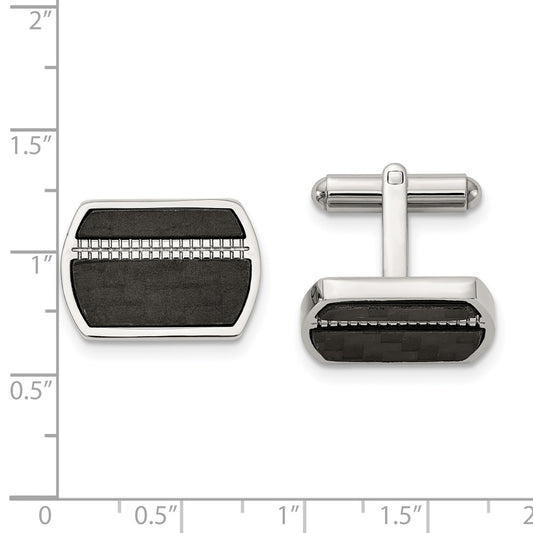 Buy Stylish Polished Black Carbon Fiber Inlay Cufflinks - Luxury Stainless Steel