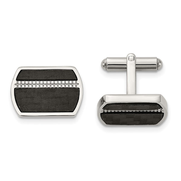 Polished Black Carbon Fiber Inlay Cufflinks - Stainless Steel