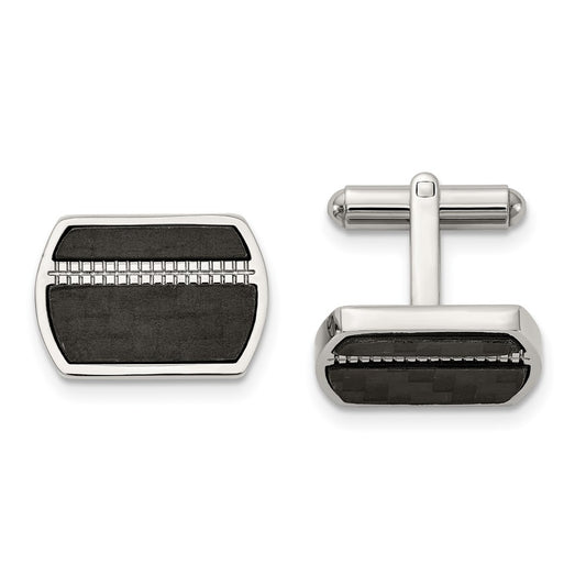 Buy Stylish Polished Black Carbon Fiber Inlay Cufflinks - Luxury Stainless Steel