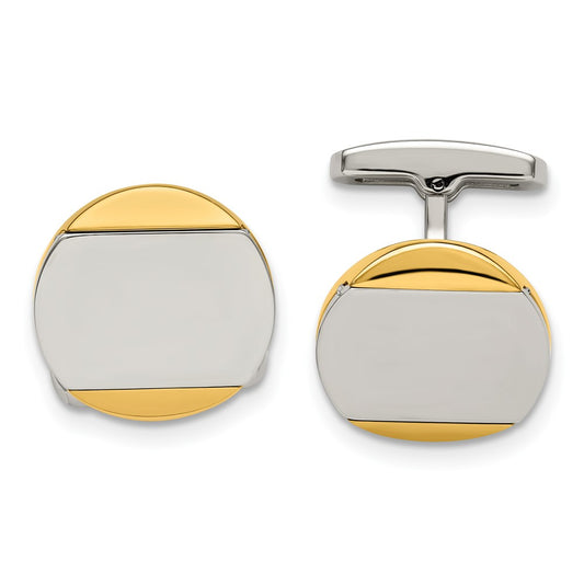 Buy Stylish Chisel Polished Stainless Steel Yellow IP-Plated Circle Cufflinks
