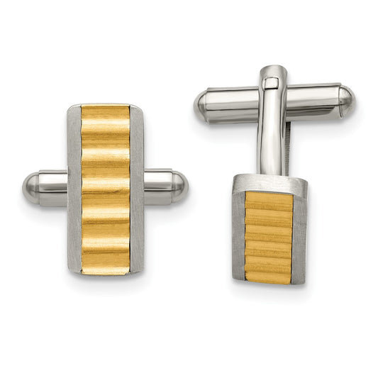 Exclusive Stylish Chisel Brushed Stainless Steel Cufflinks - Yellow IP Plating