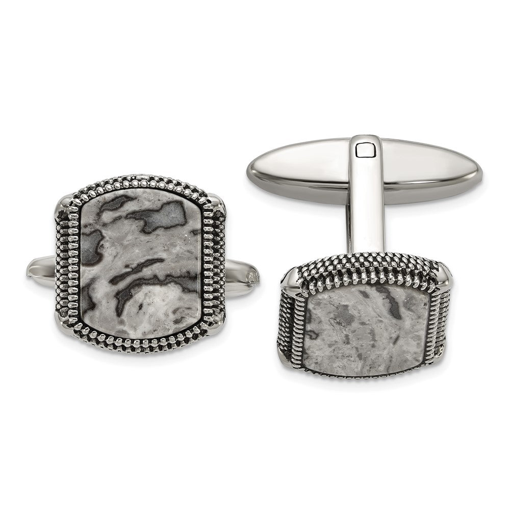 Buy High-Quality Antiqued Stainless Steel Cuff Links with Polished Jasper Inlay