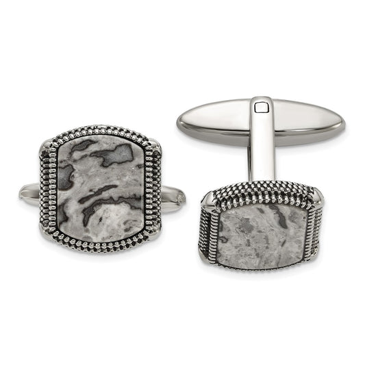 Buy High-Quality Antiqued Stainless Steel Cuff Links with Polished Jasper Inlay