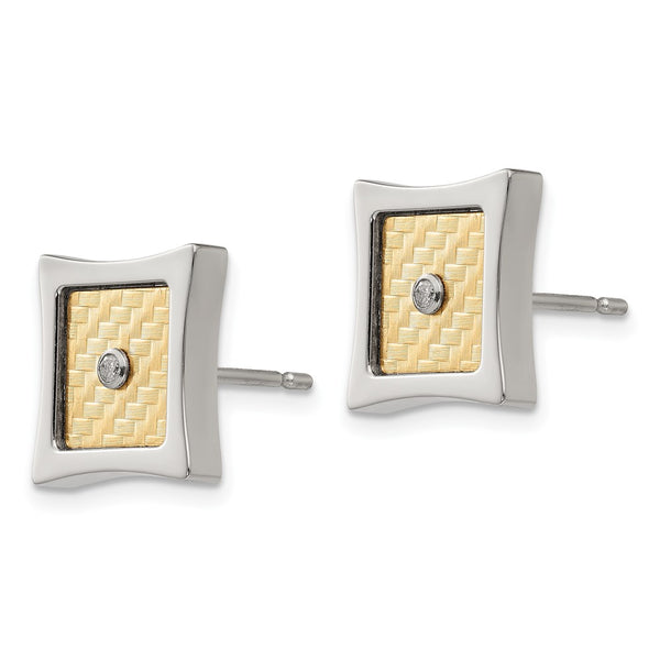 Chiseled Stainless Steel Earrings with 18K Gold & 0.03CT Diamond