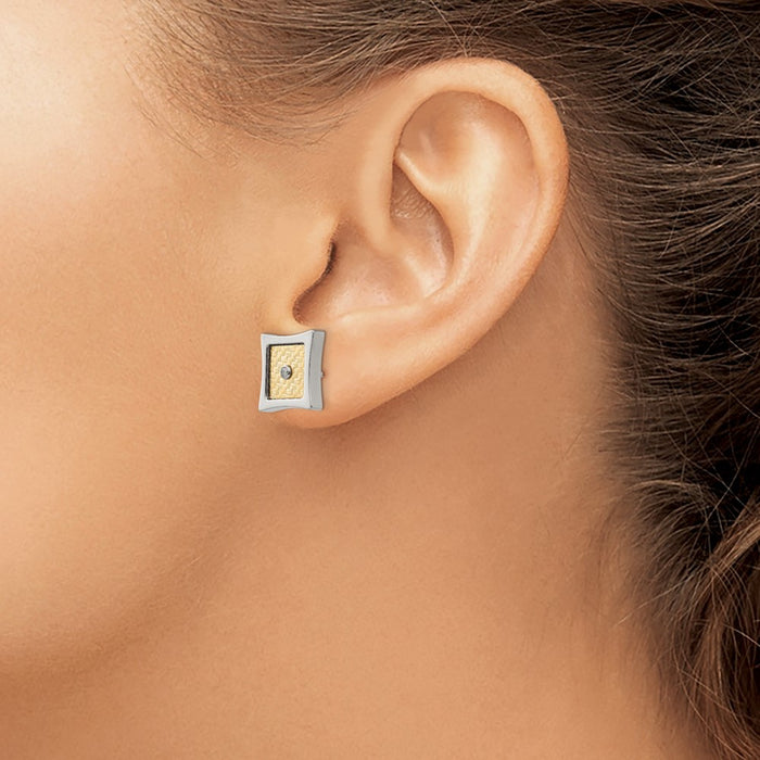 Buy High-Quality Chiseled Stainless Steel Earrings with 18K Gold & 0.03CT Diamond-3