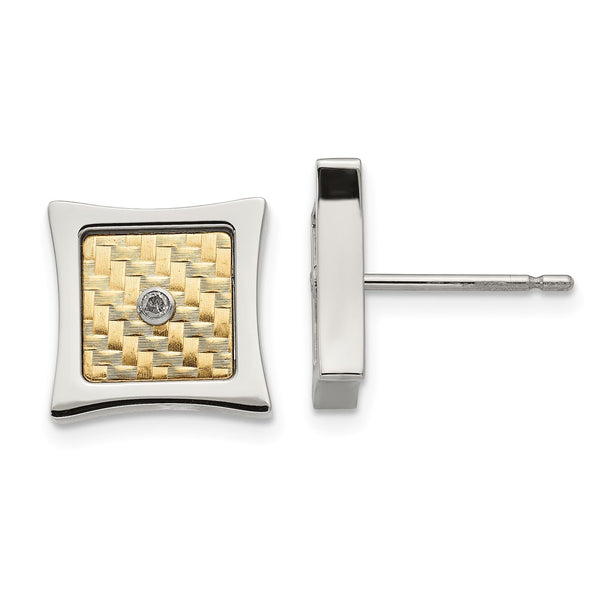 Chiseled Stainless Steel Earrings with 18K Gold & 0.03CT Diamond