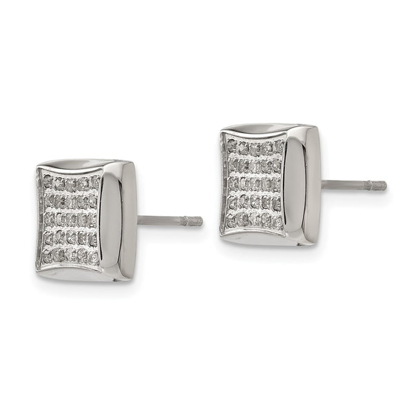 Chisel Polished Stainless Steel Square Post Earrings, 1/4 Carat Diamond