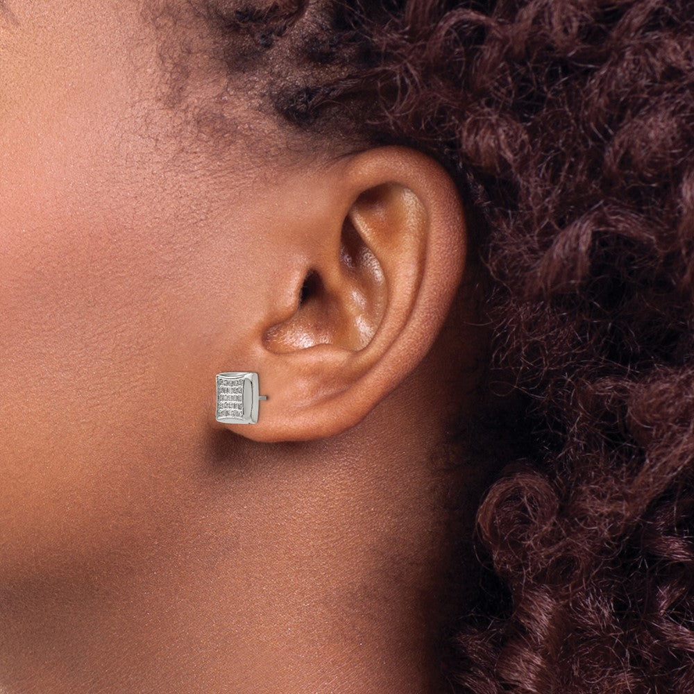 Buy Exclusive Chisel Polished Stainless Steel Square Post Earrings, 1/4 Carat Diamond, Luxury Style
