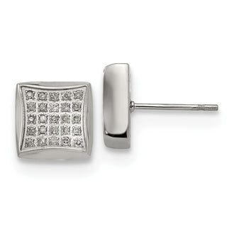 Buy Exclusive Chisel Polished Stainless Steel Square Post Earrings, 1/4 Carat Diamond, Luxury Style