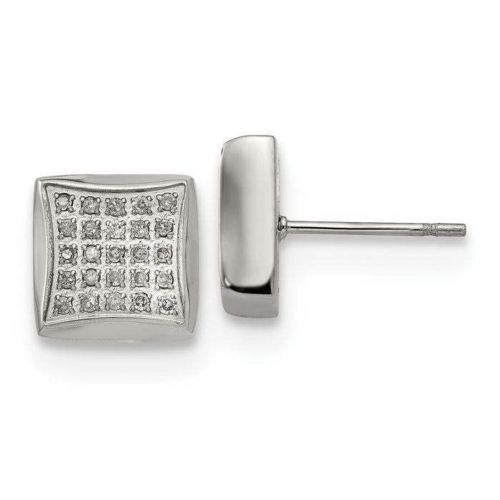 Buy Exclusive Chisel Polished Stainless Steel Square Post Earrings, 1/4 Carat Diamond, Luxury Style-1