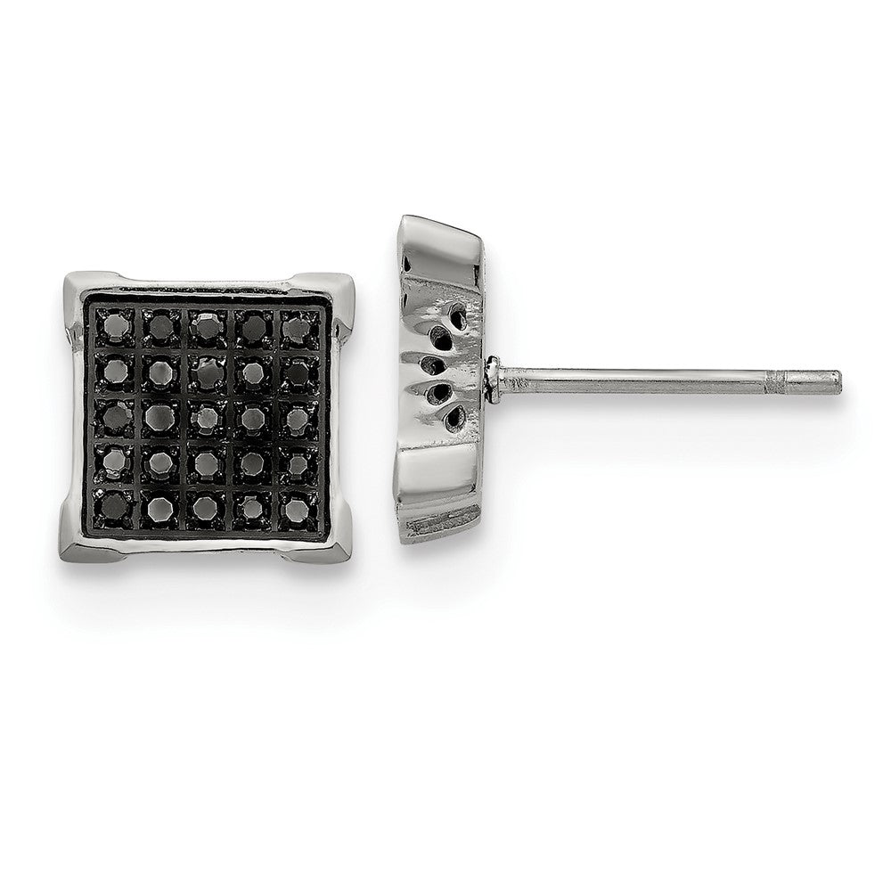 Buy Stylish Polished Stainless Steel Square Post Earrings with 1/4 Carat Black Diamond