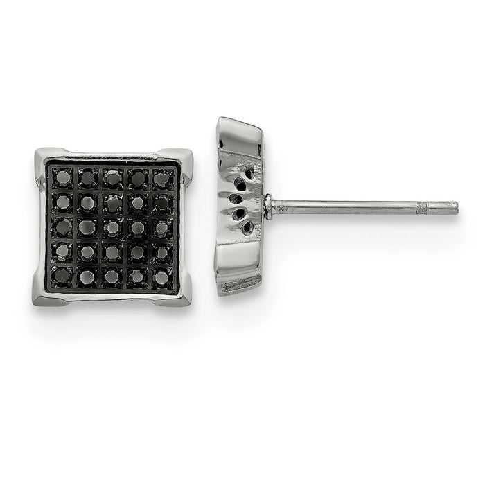 Buy Stylish Polished Stainless Steel Square Post Earrings with 1/4 Carat Black Diamond-1