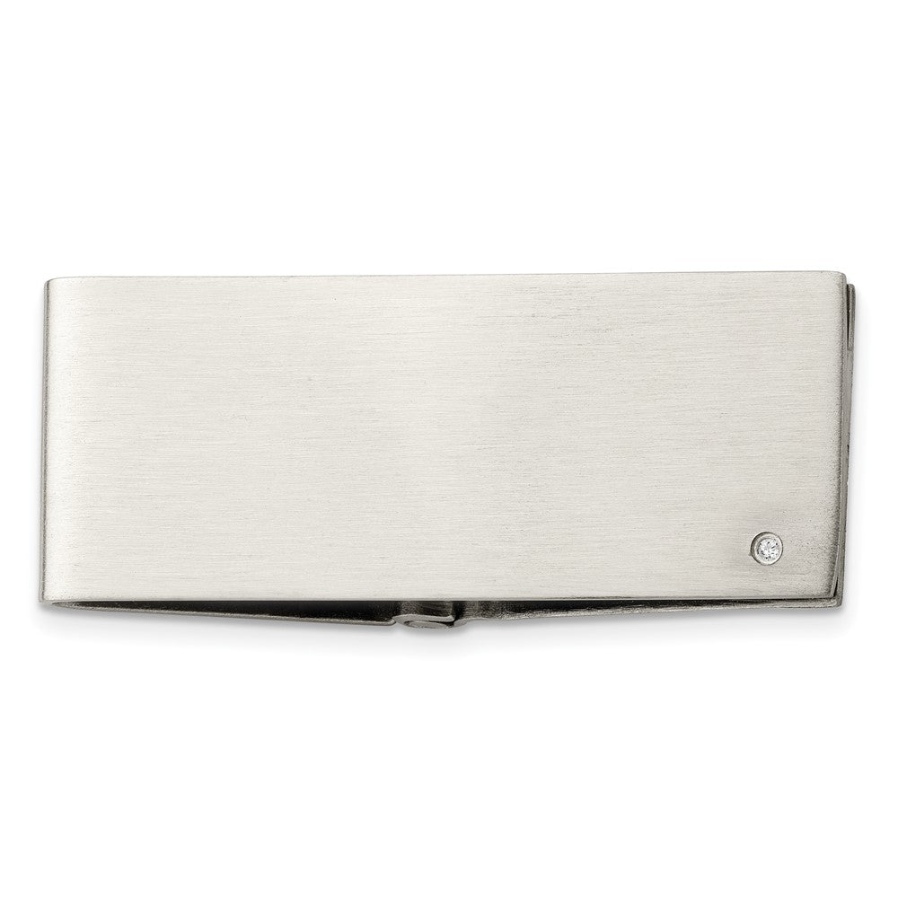 Buy Stylish Chisel Brushed Stainless Steel Money Clip with 0.03 Carat Diamond