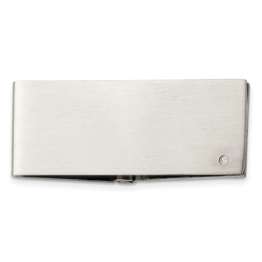 Buy Stylish Chisel Brushed Stainless Steel Money Clip with 0.03 Carat Diamond