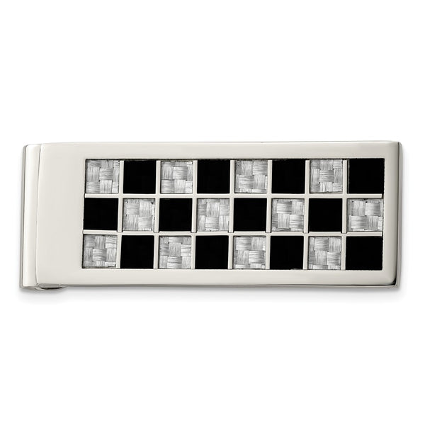 Chisel Polished Stainless Steel Money Clip - Carbon Fiber Inlay