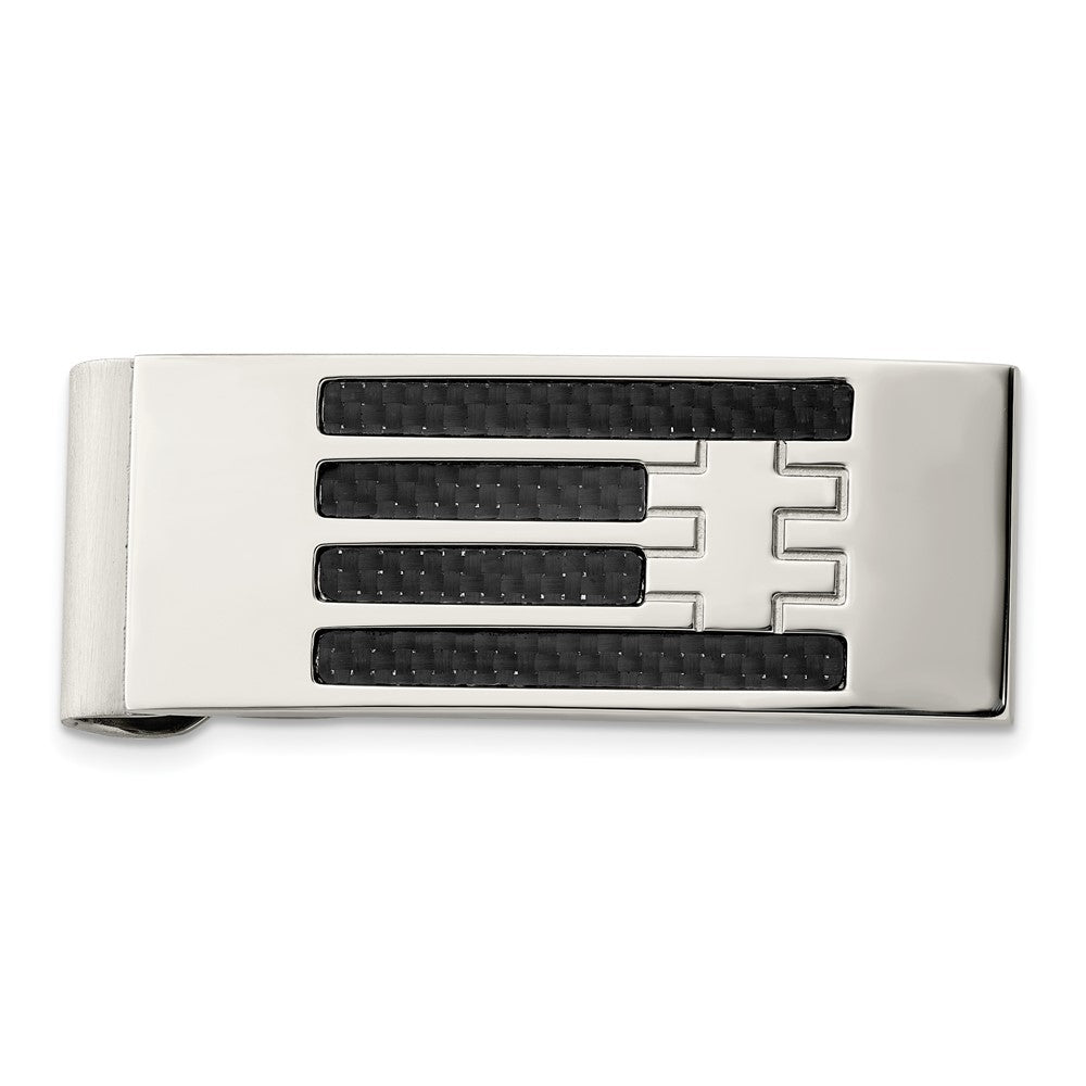 Exclusive Chisel Polished Stainless Steel Money Clip, Stylish Carbon Fiber Inlay