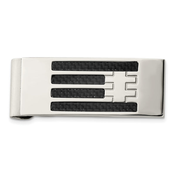 Chisel Polished Stainless Steel Money Clip, Carbon Fiber Inlay