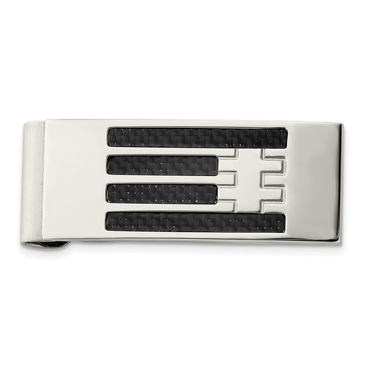 Exclusive Chisel Polished Stainless Steel Money Clip, Stylish Carbon Fiber Inlay