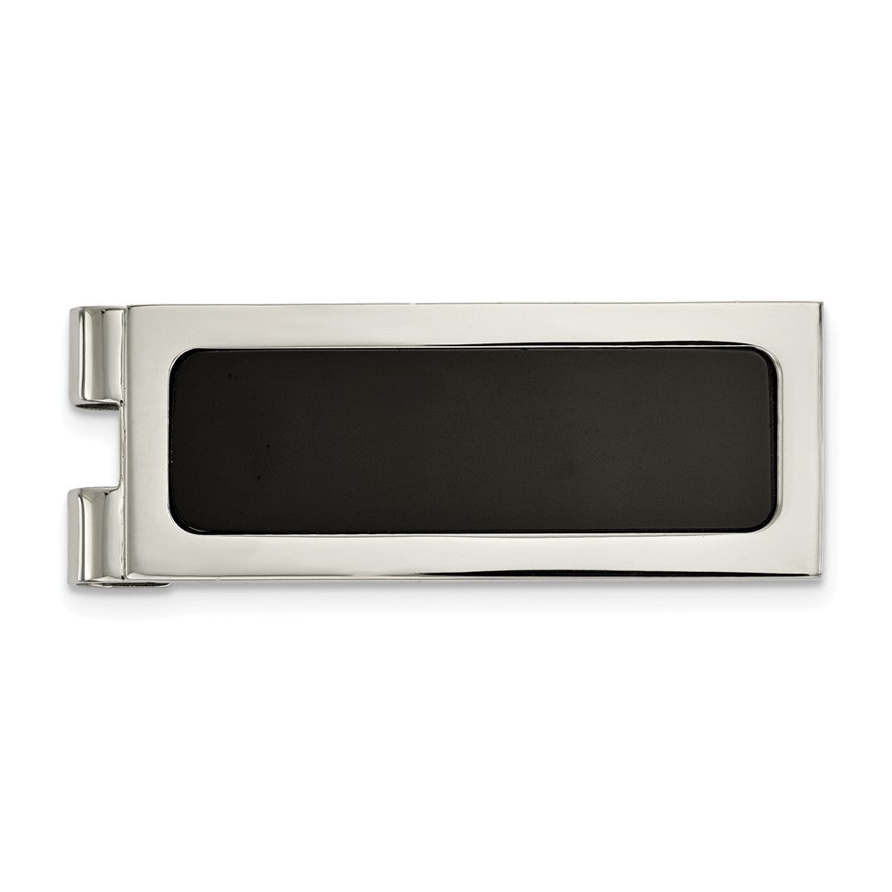 Buy Stylish Polished Stainless Steel Money Clip with Black Agate Inlay