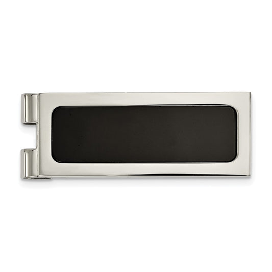 Buy Stylish Polished Stainless Steel Money Clip with Black Agate Inlay