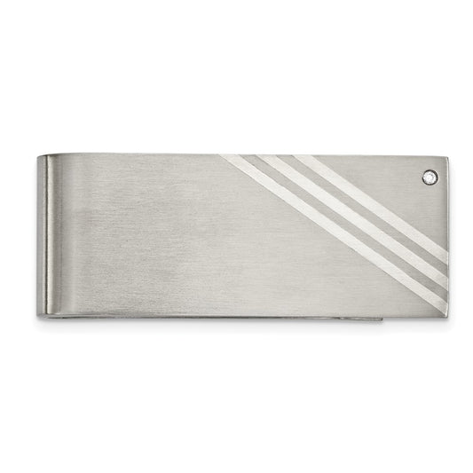 High-quality Chisel Stainless Steel Money Clip - Stylish Brushed Design with CZ Accents