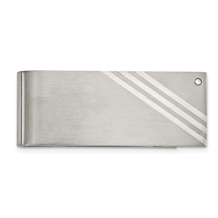 High-quality Chisel Stainless Steel Money Clip - Stylish Brushed Design with CZ Accents-1